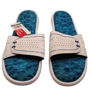 Under Armour Ignite Vlll Slide Sandal Blue And White Womens Nwt 12
